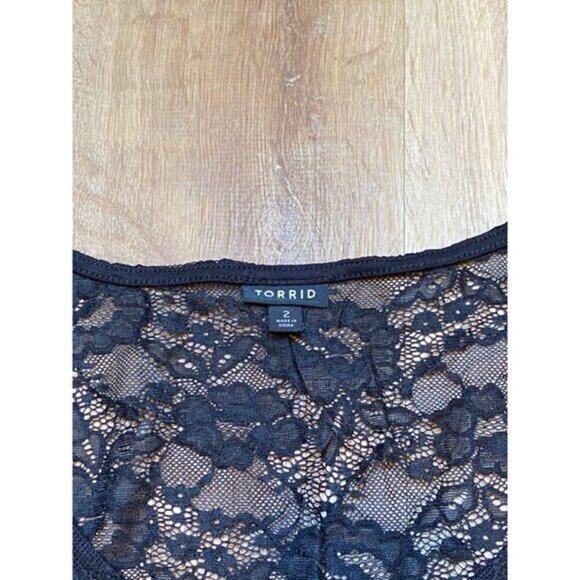 Torrid Babydoll Black Lace Long Sleeve Stretch‎ Top Womens Size 2 - Picture 4 of 8